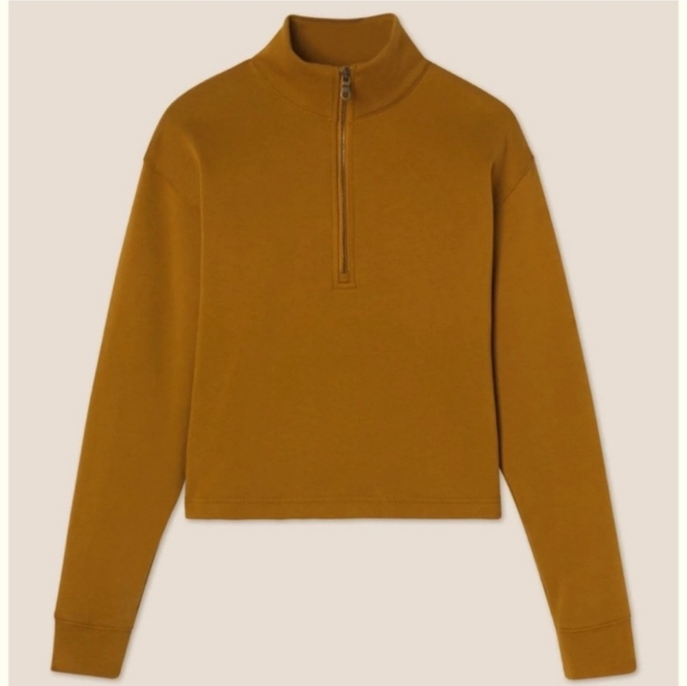 Girlfriend Collective Sycamore 50/50 Half-Zip Sweatshirt in Ocre